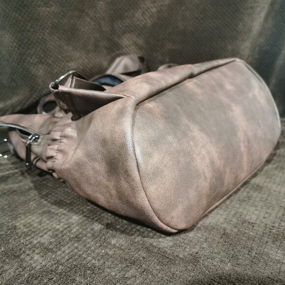 Coffee/Gunmetal Faux Leather Backpack NWOT #227 - Picture 7 of 9